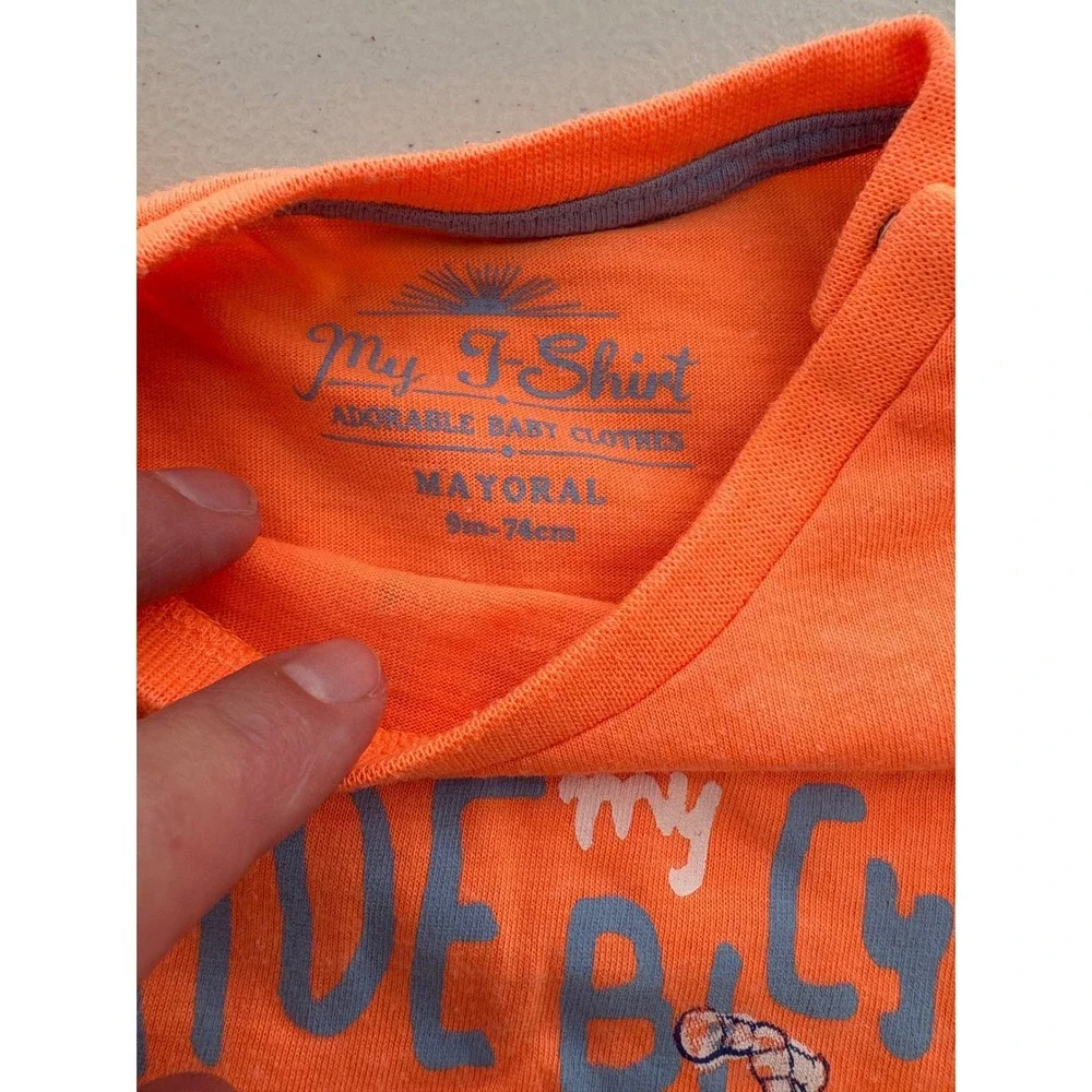 Mayoral‎ Orange Bicycle T-Shirt and Carters Blue Shorts Set 9 Months Kids